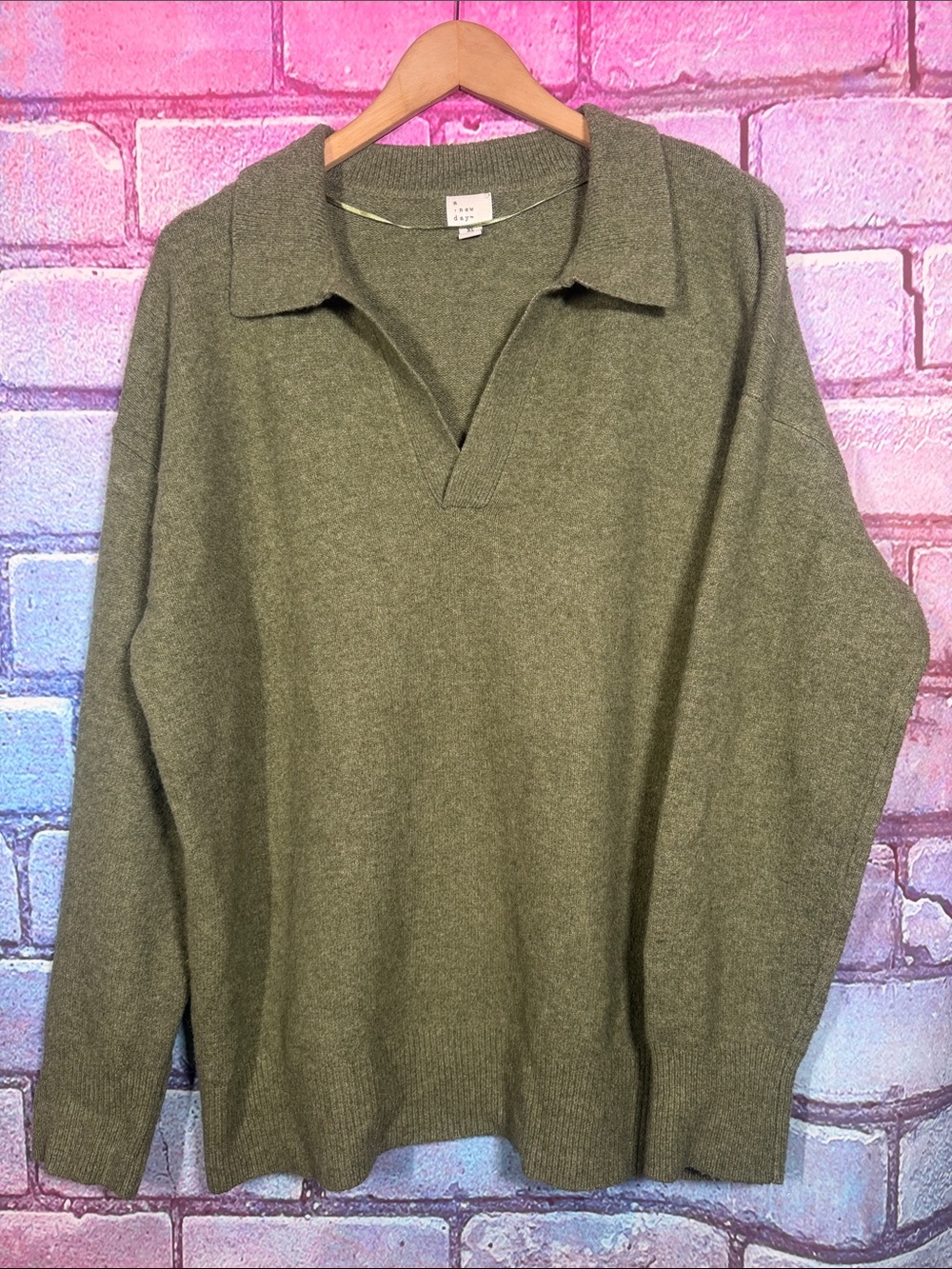 A New Day Women’s XL Olive Green Collared Pullover Sweater Knit Top